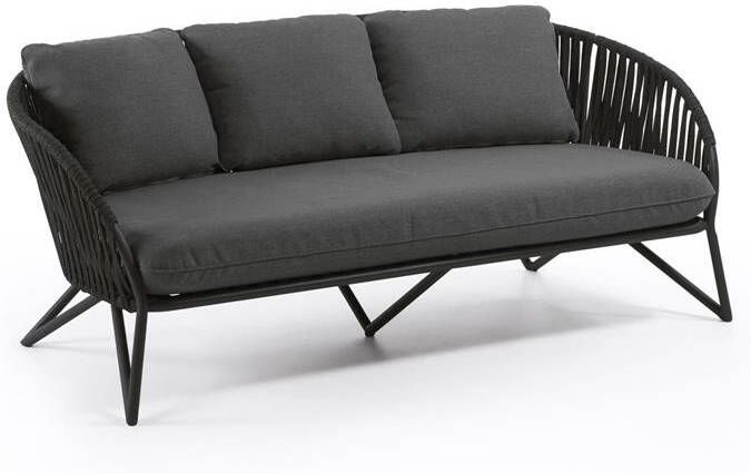 Kave Home Branzie 3-zitsbank in zwart touw 180 cm