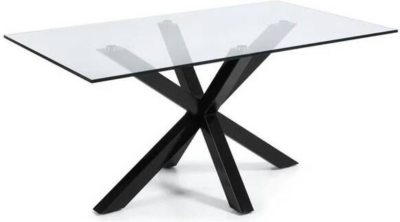 Kave Home Argo glazen tafel met stalen poten en zwarte afwerking 160 (90) x 90 cm - Foto 1