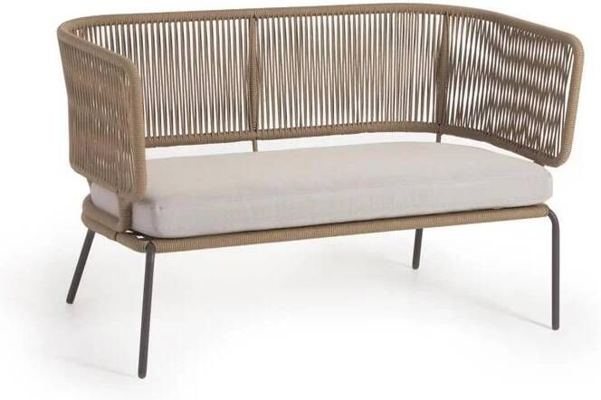 Kave Home Nadin tweezitsbank in beige koord met gegalvaniseerde