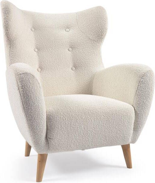 Kave Home Patio fauteuil in wit fleece met massief natuurlijk