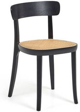 Kave Home Romane stoel in massief beukenhout met zwarte afwerking essenfineer en rotan