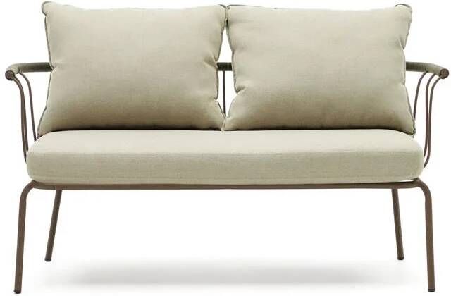 Kave Home Salguer 2-zitsbank in groen touw en staal met bruin gelakte afwerking 134 cm - Foto 2