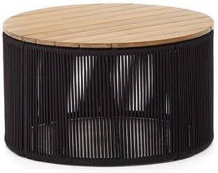 Kave Home Outdoor Salontafel Dandara Acaciahout en touw 70cm Zwart