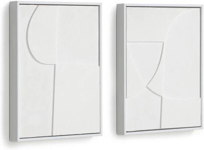 Kave Home Set Beija met twee witte kunstwerken 32 x 42 cm