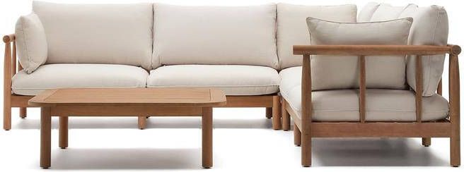 Kave Home Set Sacova 5-zits hoekbank en salontafel in eucalyptus
