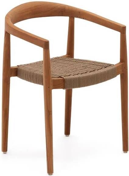 Kave Home Ydalia stapelbare stoel in massief teakhout met natuurlijke afwerking en beige touw