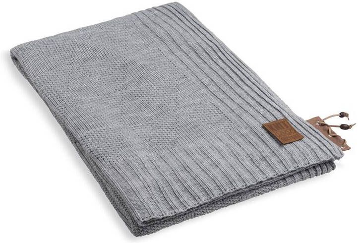 Knit Factory Jay Gebreid Plaid Woondeken plaid Wollen deken Kleed Licht Grijs 160x130 cm