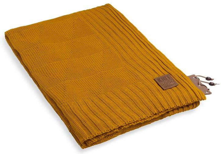Knit Factory Jay Gebreid Plaid Woondeken plaid Wollen deken Kleed Oker 160x130 cm