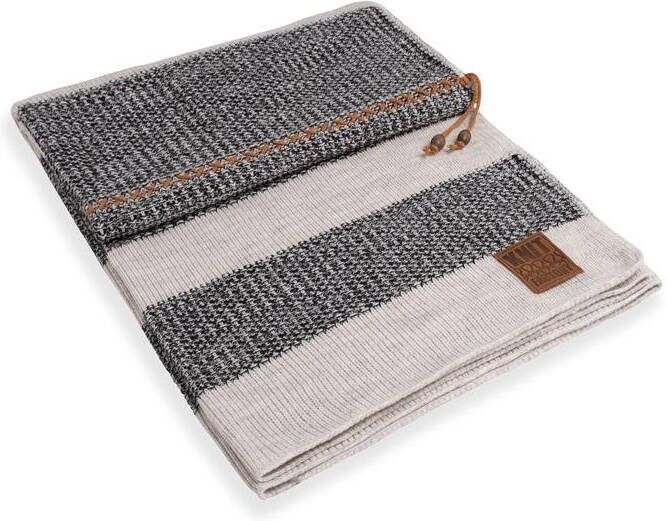 Knit Factory Roxx Gebreid Plaid Woondeken plaid Wollen deken Kleed Beige Zwart 160x130 cm