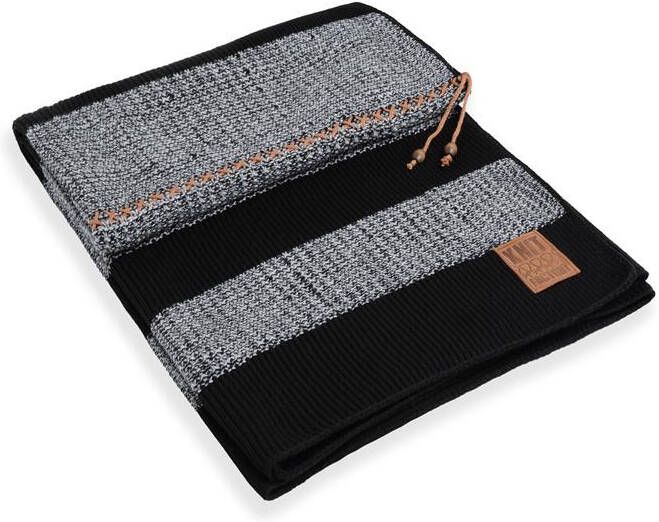 Knit Factory Roxx Gebreid Plaid Woondeken plaid Wollen deken Kleed Zwart Licht Grijs 160x130 cm