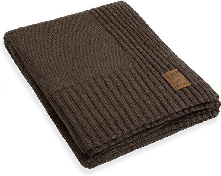 Knit Factory Uni Gebreid Plaid XL Woondeken plaid Wollen deken Kleed Dark Taupe 195x225 cm