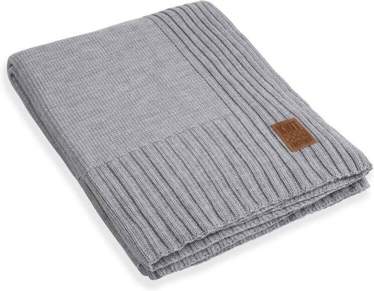 Knit Factory Uni Gebreid Plaid XL Woondeken plaid Wollen deken Kleed Licht Grijs 195x225 cm