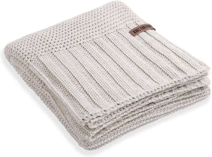 Knit Factory Vinz Gebreid Plaid XL Woondeken plaid Wollen deken Kleed Beige 195x225 cm