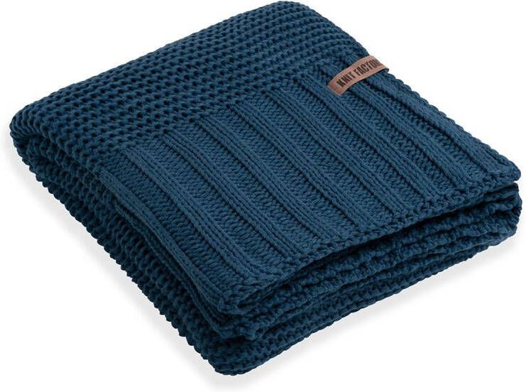 Knit Factory Vinz Gebreid Plaid XL Woondeken plaid Wollen deken Kleed Petrol 195x225 cm