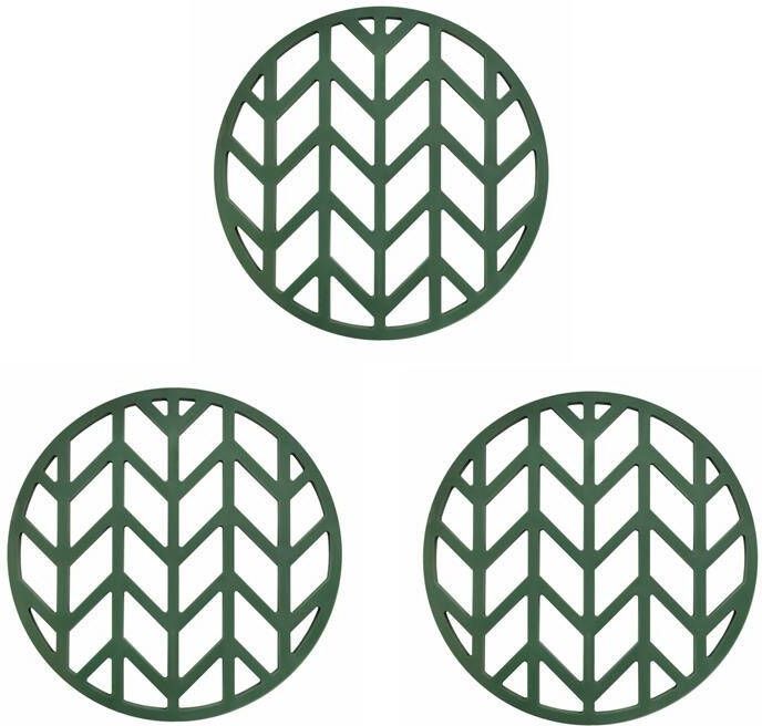 Krumble Siliconen pannenonderzetter rond met pijlen patroon Groen Set van 3