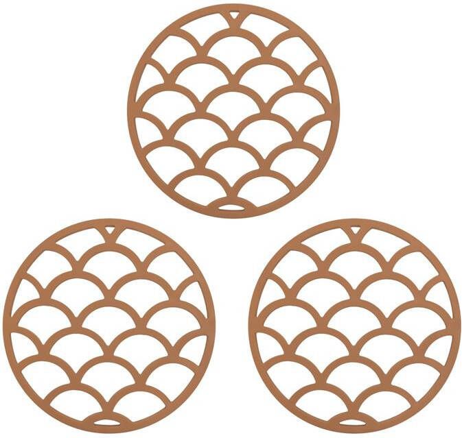 Krumble Pannenonderzetter met schubben patroon Bruin Set van 3