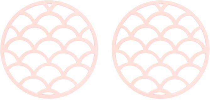 Krumble Siliconen pannenonderzetter rond met schubben patroon Roze Set van 2