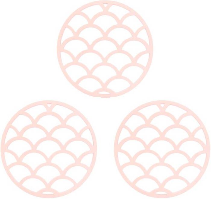 Krumble Siliconen pannenonderzetter rond met schubben patroon Roze Set van 3