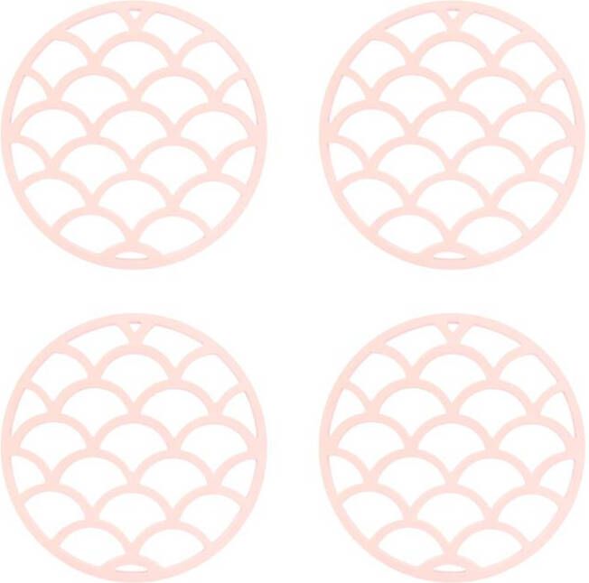 Krumble Siliconen pannenonderzetter rond met schubben patroon Roze Set van 4