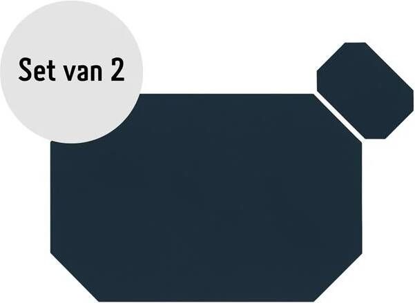 Krumble Placemat achthoekig + onderzetter PU Leder Blauw Set van 2
