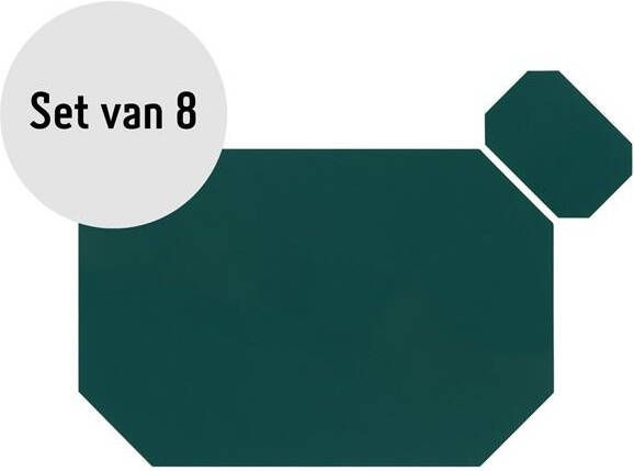 Krumble Placemat achthoekig + onderzetter PU Leder Groen Set van 8