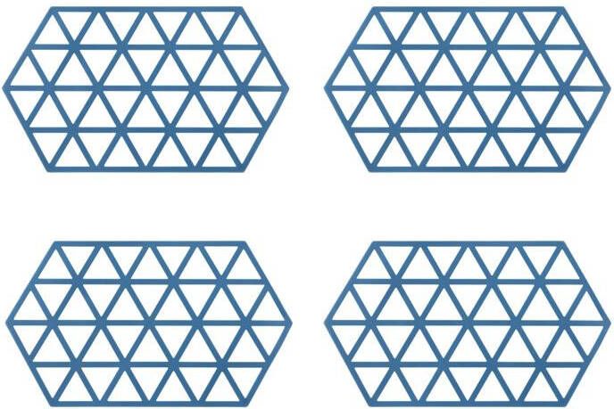 Krumble Siliconen pannenonderzetter Hexagon lang Blauw Set van 4