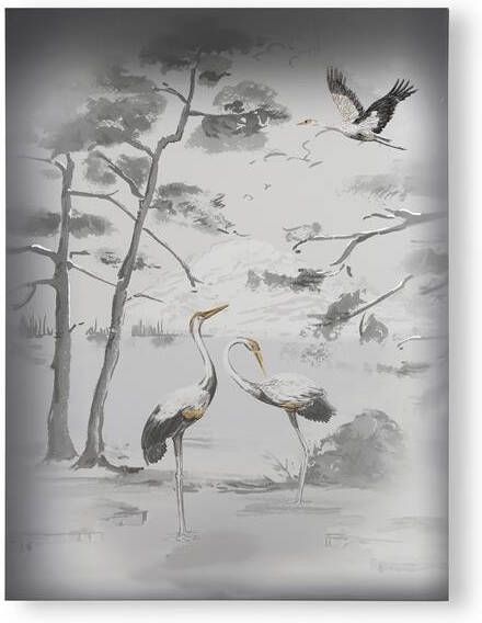 Laura Ashley Canvas Met Geborduurde Details En Metallic Accenten | Animala Kraanvogels | 80x60 Cm