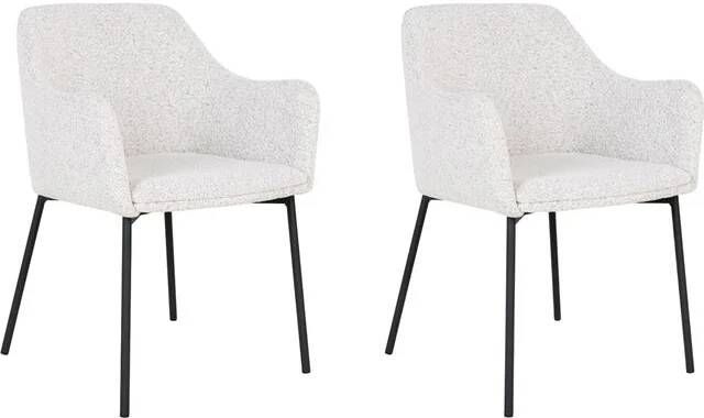 Lewis & Loft QUVIO Eetkamerstoel Lima Bouclé Staal Wit Set van 2