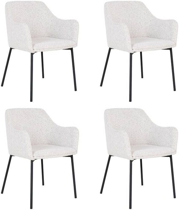 Lewis & Loft QUVIO Eetkamerstoel Lima Bouclé Staal Wit Set van 4