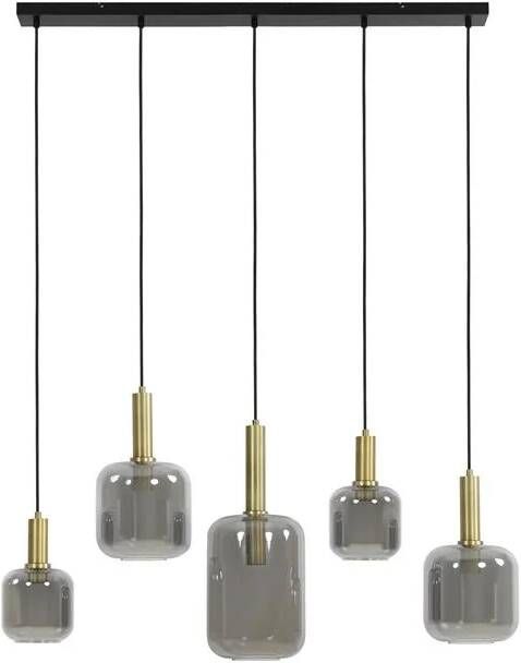 Light & Living Lekar 5L 110x22x32 cm brons rookglas hanglamp