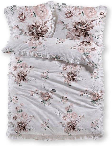 LINNICK Dekbedovertrek Katoen Cluster Floral Ruches white 200x200 220cm tweepersoons