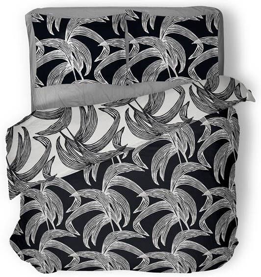 LINNICK Dekbedovertrek Katoen Hiroka Leaf black 200x200 220cm tweepersoons