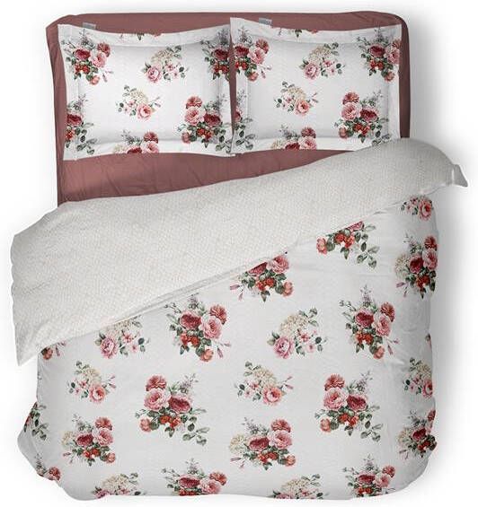 LINNICK Dekbedovertrek katoen Raspberry white 240x200 220cm lits jumeaux