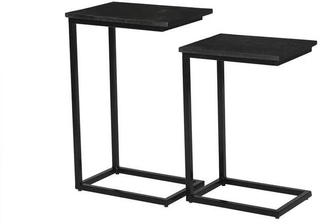 Livingfurn Laptoptafel Norris Mangohout en staal Set van 2 stuks Zwart