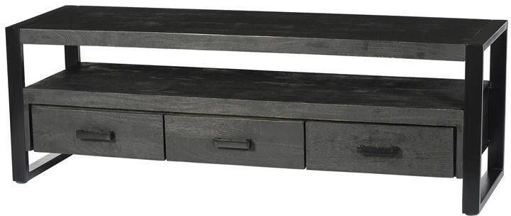 Livingfurn TV-meubel Norris Mangohout en staal 150 cm Zwart
