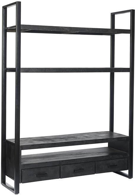 Livingfurn Hoog TV-meubel Norris Mangohout en staal 150 cm Zwart - Foto 2