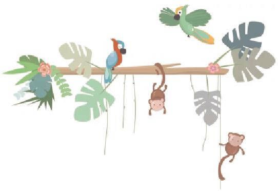 LM Baby Art Boomstam met papegaaien en aapjes muursticker