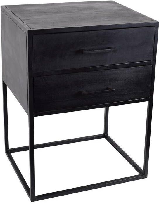 Loft42 Evi Industrieel Nachtkastje met 2 lades Zwart Mangohout Metaal 60x45x38