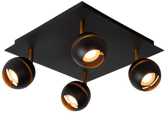 Lucide BINARI Plafondspot LED 4x4 5W 2700K Zwart