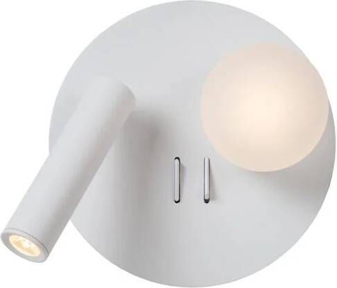 Lucide MATIZ Bedlamp Wandlamp Ø 16 5 cm LED 3000K Met USB oplaadpunt Wit