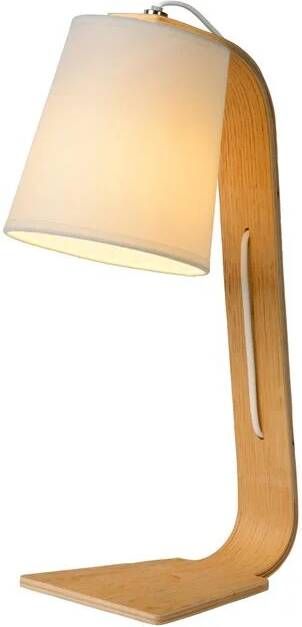 Lucide Nordic Tafellamp Hout Katoenen kap Wit