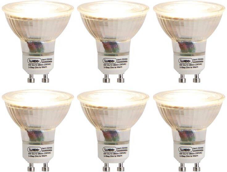 LUEDD Set Van 6 Gu10 3-staps Dim To Warm Led Lampen 5w 380 Lm 2000-2700k