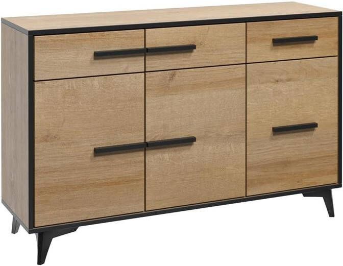 Meubella Dressoir Frey Licht eiken Zwart 135 cm