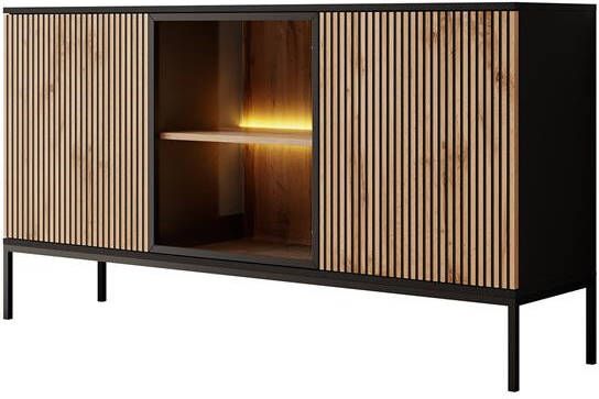 Meubella Dressoir Legend Mat zwart Eiken 154 cm