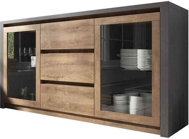 Meubella Dressoir Monaco Eiken Grijs 140 cm Met glas