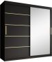 Meubella Kledingkast Malavi 2 Zwart 200 cm Met spiegel - Thumbnail 2