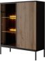Meubella Vitrinekast Legend Mat zwart Eiken 104 cm Laag - Thumbnail 2