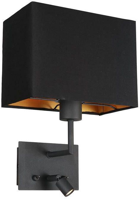 Mexlite Wandlamp Nouveau 1472ZW Zwart incl. Zwart | Goud lampenkap &