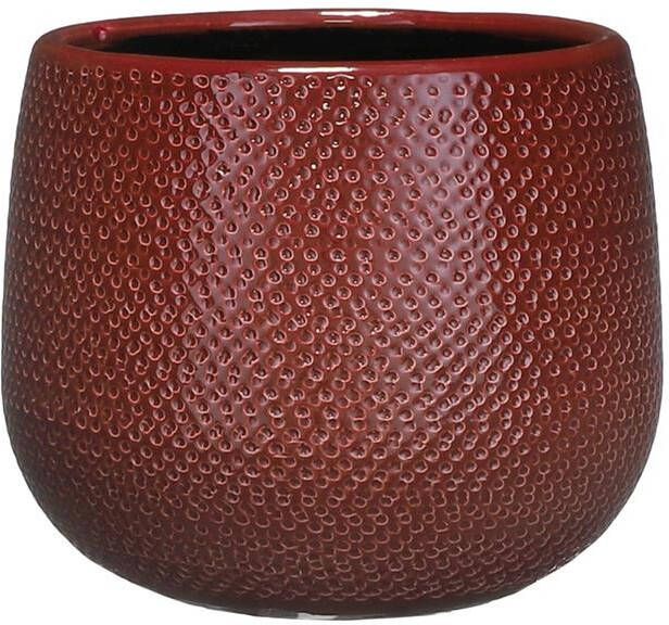 Mica Decorations Bloempot rood ribbel keramiek 18 x 16 cm