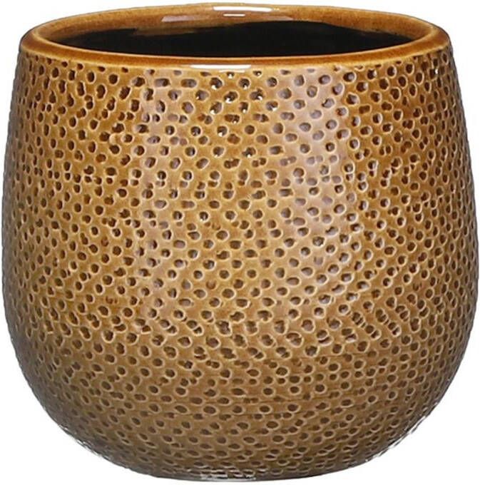 Mica Decorations Bloempot Okergeel Ribbels Keramiek Voor Kamerplant H12 X D14 Cm Plantenpotten